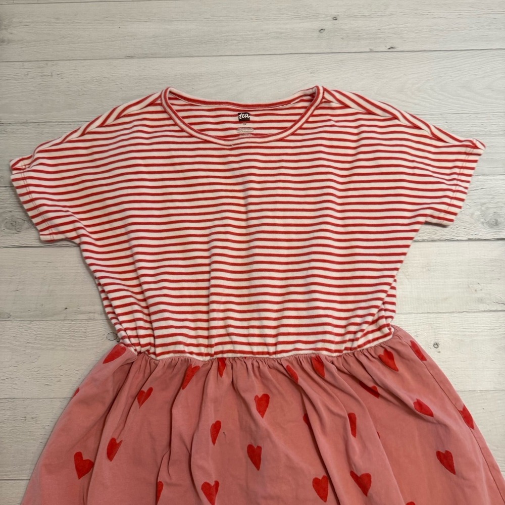 Tea collection girls striped pink heart dress size 10 - Picture 4 of 9